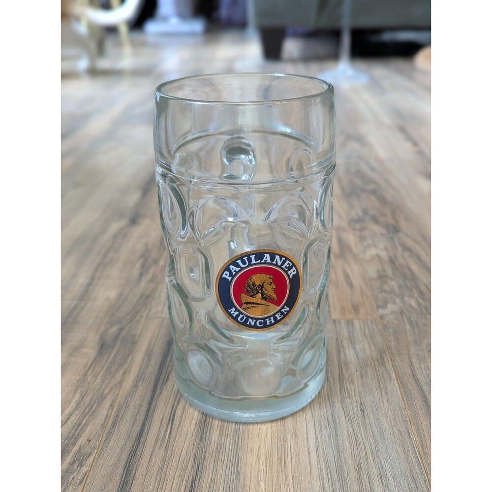 Paulaner Munchen 1 Liter Dimpled German Munich Beer Stein with handle Glass EUC